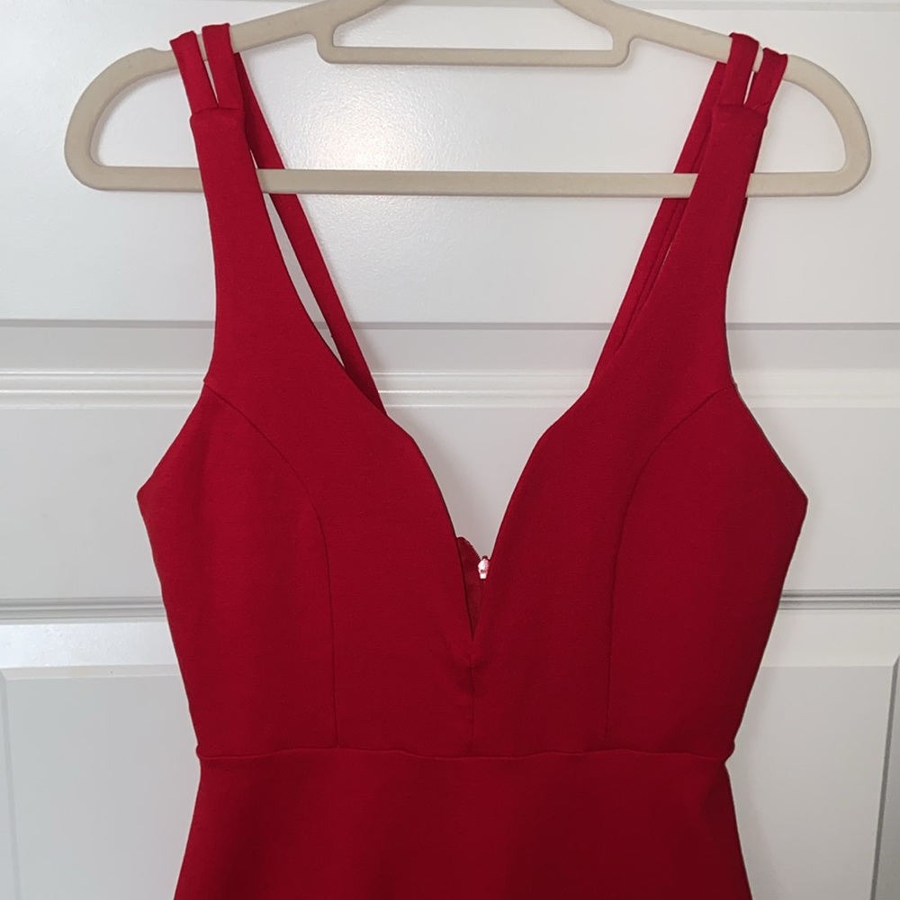 Lulu's Red V-Neck Mini Skater Dress - Picture 9 of 11